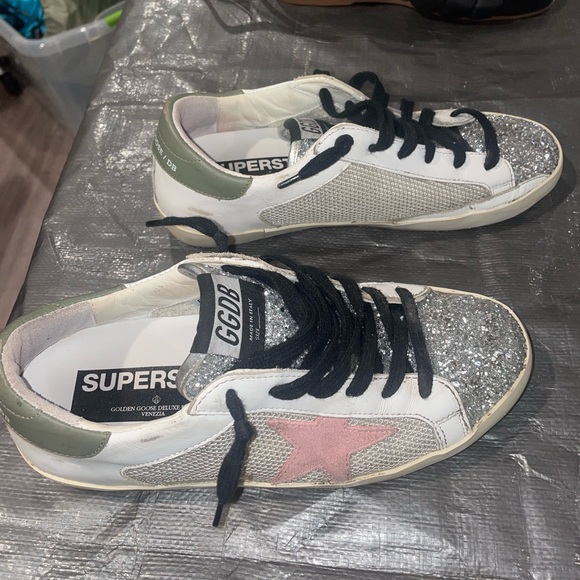 Multicolor Glitter and Leather Superstar Low Top Sneakers